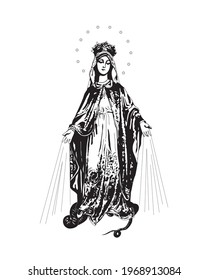 Our lady of miraculous medal Illustration Virgin Mary catholic religious vector