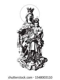 Our Lady of mount Carmel and child Jesus Catholic vector Illustration