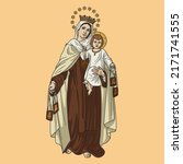 Our Lady of Mount Carmel Colored Vector Illustration