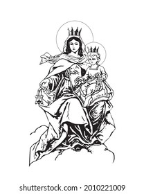 Our Lady of Mount Carmel Illustration Virgin Mary catholic religious vector