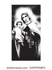 Our Lady of Mount Carmel Illustration Virgin Mary and Child Jesus Catholic religious vector