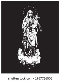 Our lady of Mt. Carmel Illustration Virgin Mary and child Jesus catholic religious vector