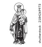Our Lady of Mt.Carmel Illustration Virgin Mary and Child Jesus catholic religious vector