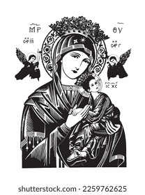 Our lady of perpetual help catholic religious Illustration Virgin Mary and Child Jesus vector