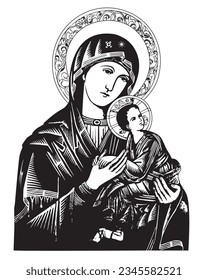 Our Lady of Perpetual help Catholic Illustration Madonna and Child religious vector