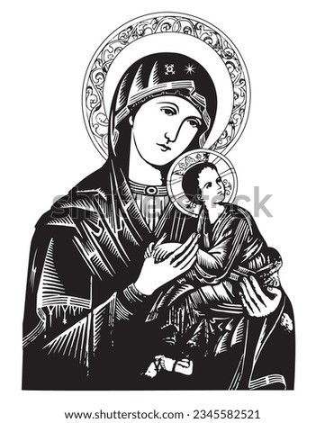 Our Lady of Perpetual help Catholic Illustration Madonna and Child religious vector