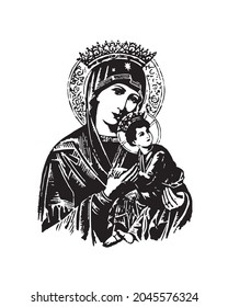 Our Lady of Perpetual help Illustration virgin Mary and Child Jesus catholic religious vector