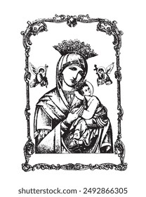 Our Lady of Perpetual help Illustration Virgin Mary Catholic religious vector 