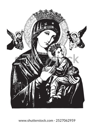 Our Lady of Perpetual Help vector icon Virgin Mary Catholic religious Illustration