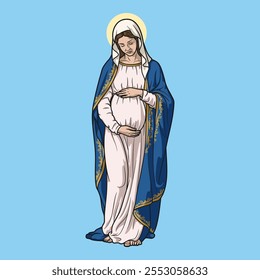 Our Lady Pregnant, Expectant, Childbirth, Colored Vector Illustration