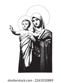 Our Lady Queen of Apostles Vector Catholic religious Madonna and Child Jesus Illustration