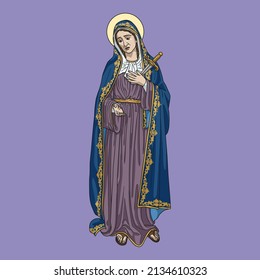 Our Lady of Sorrows Colored Vector Illustration