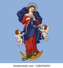 Our Lady Undoer of Knots Colored Vector Illustration