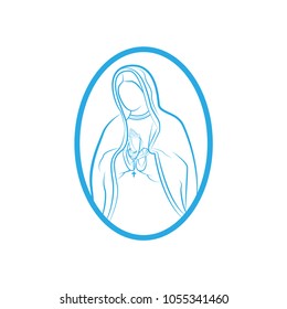 Our Lady Vector Logo illustrations outline in oval template. Our Lady of lourdes, Blessed Mary Logo vector design template.