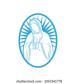 Our Lady Vector Logo illustrations outline in oval template. Our Lady of lourdes, Blessed Mary Logo vector design template.
