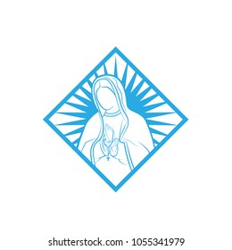 Our Lady Vector Logo illustrations outline in square template. Our Lady of lourdes, Blessed Mary Logo vector design template.