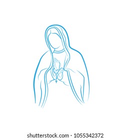 Our Lady Vector Logo illustrations outline template. Our Lady of lourdes, Blessed Mary Logo vector design template.