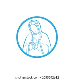 Our Lady Vector Logo illustrations outline in circle template. Our Lady of lourdes, Blessed Mary Logo vector design template.