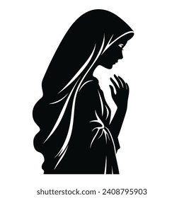 Our Lady Virgin Mary Mother of Jesus, Holy Mary, madonna, vector illustration, black on white background, printable, suitable for logo, sign, tattoo, laser cutting, sticker and other print on demand	
