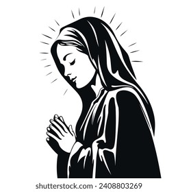 Our Lady Virgin Mary Mother of Jesus, Holy Mary, madonna, vector illustration, black on white background, printable, suitable for logo, sign, tattoo, laser cutting, sticker and other print on demand	