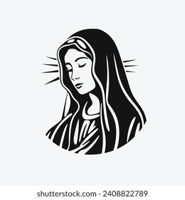 Our Lady Virgin Mary Mother of Jesus, Holy Mary, madonna, vector illustration, black on white background, printable, suitable for logo, sign, tattoo, laser cutting, sticker and other print on demand	