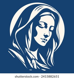 Marienmutter Muttergottes Jesu, Heilige Maria, Madonna, Vektorgrafik, schwarz auf weißem Hintergrund, bedruckbar, geeignet für Logo, Zeichen, Tattoo, Laserschneiden, Aufkleber und andere Print-on-Demand	