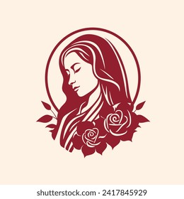 Our Lady Virgin Mary Mother of Jesus, Holy Mary, madonna, vector illustration, black on white background, printable, suitable for logo, sign, tattoo, laser cutting, sticker and other print on demand	