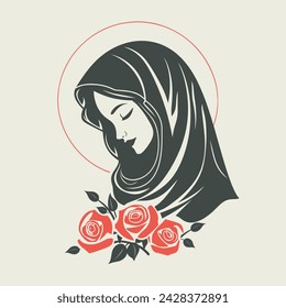 Our Lady Virgin Mary Mother of Jesus, Holy Mary, madonna, vector illustration, black on white background, printable, suitable for logo, sign, tattoo, laser cutting, sticker and other print on demand	