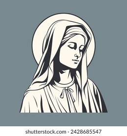 Our Lady Virgin Mary Mother of Jesus, Holy Mary, madonna, vector illustration, printable, suitable for logo, sign, tattoo, laser cutting, sticker and other print on demand	