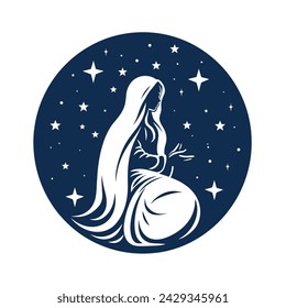 Our Lady Virgin Mary Mother of Jesus, Holy Mary, madonna, vector illustration, blue on white background, printable, suitable for logo, sign, tattoo, laser cutting, sticker and other print on demand	