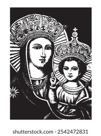 Virgen del Camino Ilustración Virgen y Niño Jesús Virgen María Católica Vector religioso