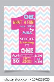 Our little miss one year boy birthday party vector invitation card