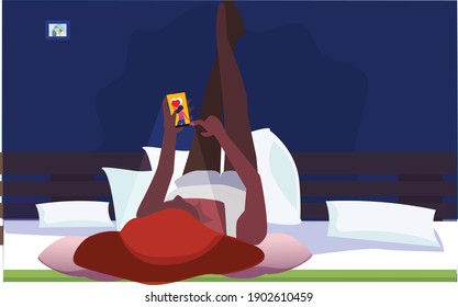 our lives are mostly affected by our social management, especially in our cellphone. the illustration depicts one of the night time or before bed time activities commonly done by all