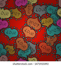 Our love is happy. Love and unusual designs. Seamless pattern colorful summer style label illustration with nice elements. Love card. Vector illustration.