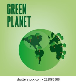 our planet with a lot of trees on a green background with text