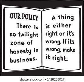 Our Policy - Retro Ad Art Illustration of Open Book