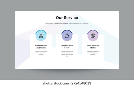 Nosso modelo de apresentação de slides de serviço com design limpo e profissional. Ideal para apresentar serviços da empresa, soluções empresariais, ofertas e recursos em apresentações corporativas, de marketing e profissionais.