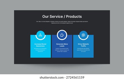 Unsere Service-Folie Präsentationsvorlage mit einem sauberen und professionellen Design. Ideal für die Präsentation von Unternehmensdienstleistungen, Geschäftsangeboten, Service-Funktionen, Lösungsübersicht, Value Propositions und professionellen Fähigkeiten in Unternehmens- und Geschäftspräsentationen.