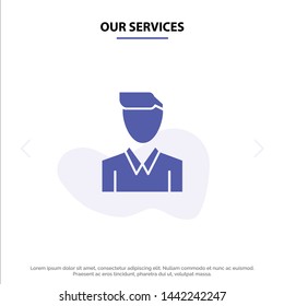 Our Services Account, Human, Man, Person, Profile Solid Glyph Icon Web card Template