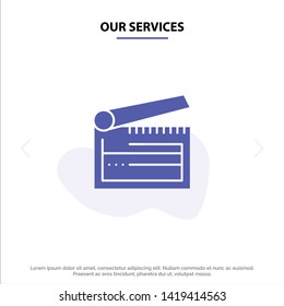 Our Services Action, Board, Clapboard, Clapper, Clapperboard Solid Glyph Icon Web card Template