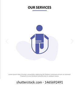 Our Services Activity, Jump, Jumping, Rope, Skipping Solid Glyph Icon Web card Template. Vector Icon Template background