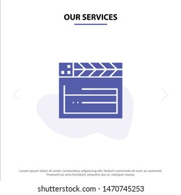 Our Services American, Movie, Usa, Video Solid Glyph Icon Web card Template. Vector Icon Template background