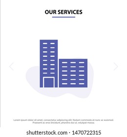 Our Services Architecture, Building, Construction Solid Glyph Icon Web card Template. Vector Icon Template background