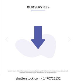 Our Services Arrow, Arrows, Down, Download Solid Glyph Icon Web card Template. Vector Icon Template background