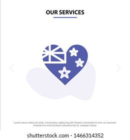Our Services Australia, Country, Flag, Nation Solid Glyph Icon Web card Template. Vector Icon Template background