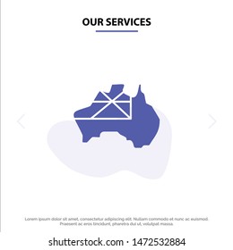 Our Services Australia, Map, Country, Flag Solid Glyph Icon Web card Template
