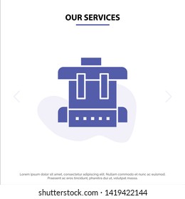 Our Services Bag, Education, School Solid Glyph Icon Web card Template