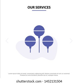 Our Services Balloon, Easter, Holiday Solid Glyph Icon Web card Template