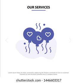 Our Services Balloon, Love, Heart, Wedding Solid Glyph Icon Web card Template