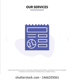 Our Services Basic, Document, Globe, Ui Solid Glyph Icon Web card Template. Vector Icon Template background